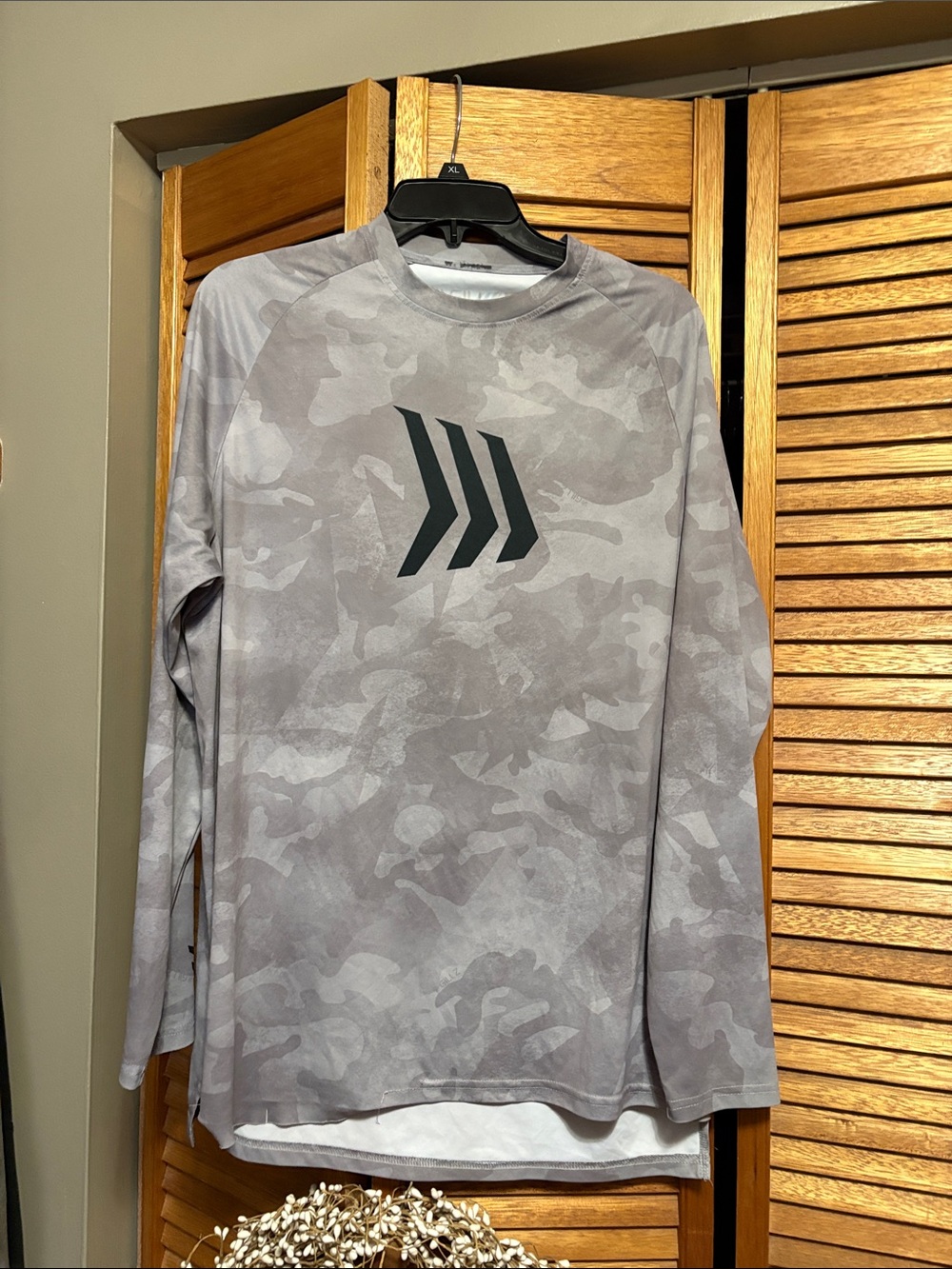 Men's Gray Camo Long Sleeve Crew with Chevron Logo